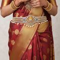 Goddess Lakshmi American Diamond Vaddanam - Floral Pearl 24K Gold Belt