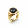 Gold Black Stone Ring | Ornate Carved Band