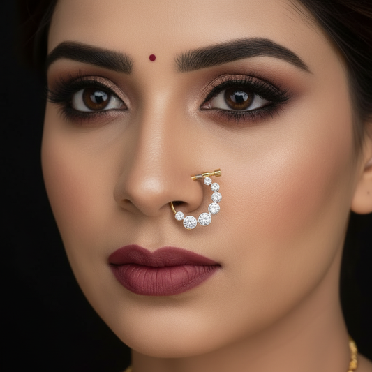 Gold CZ Crescent Nath | American Diamond Nose Ring for Women