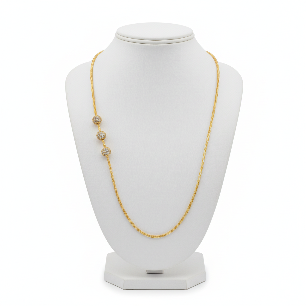 Gold Chain Necklace with Decorative Beads - 24 Inch