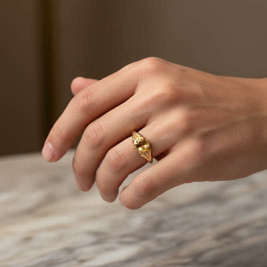 Gold Citrine Solitaire Ring