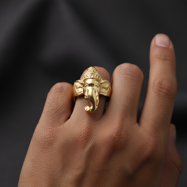 Gold Ganesha Ring | 24K Gold Plated Temple Jewellery