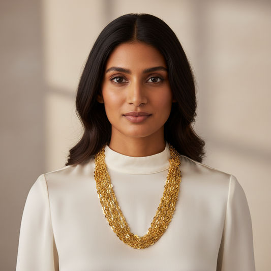 Gold Multi-Strand Coin Chain Necklace – Layered Statement Jewelry