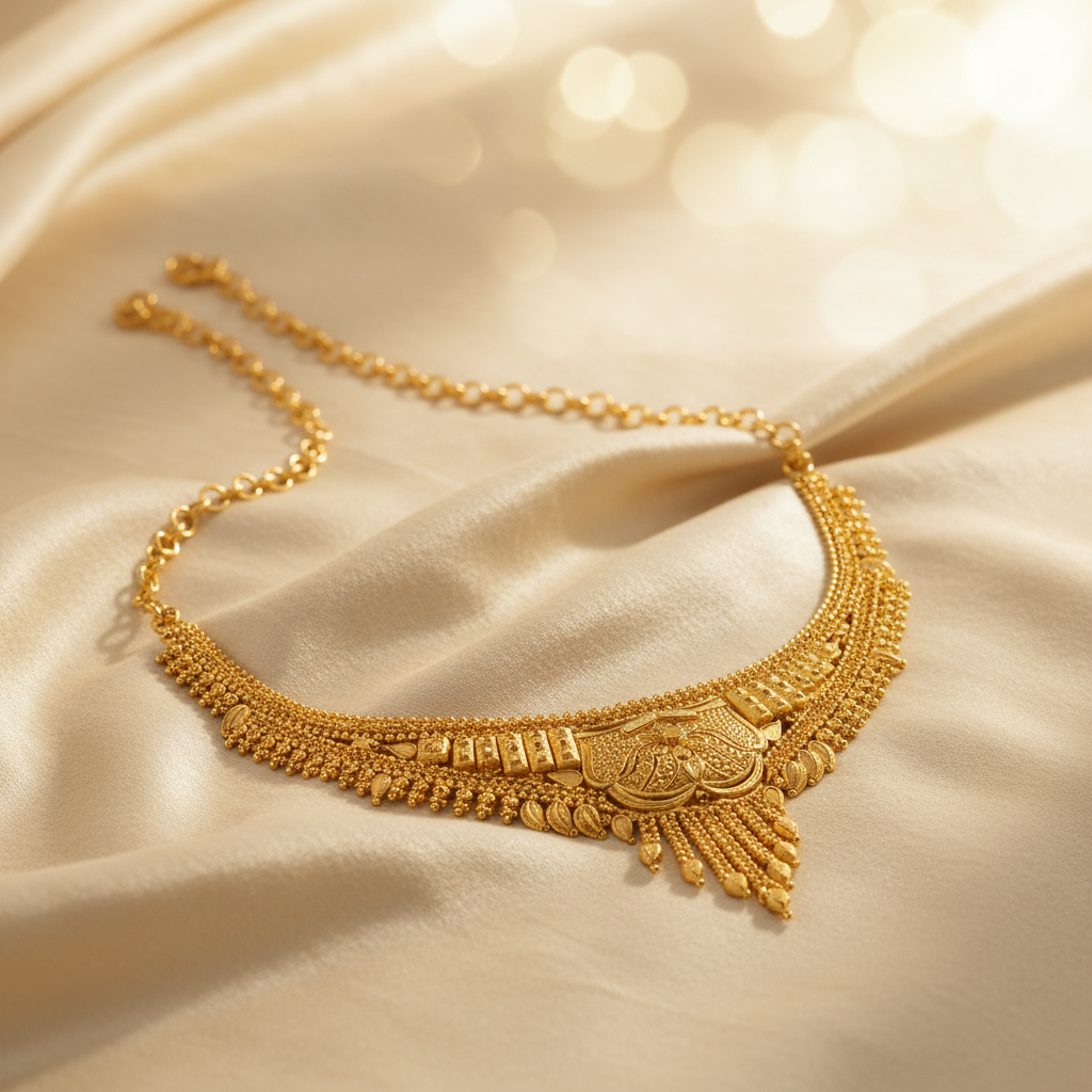 Gold Plated Bridal Choker Necklace & Earring Set