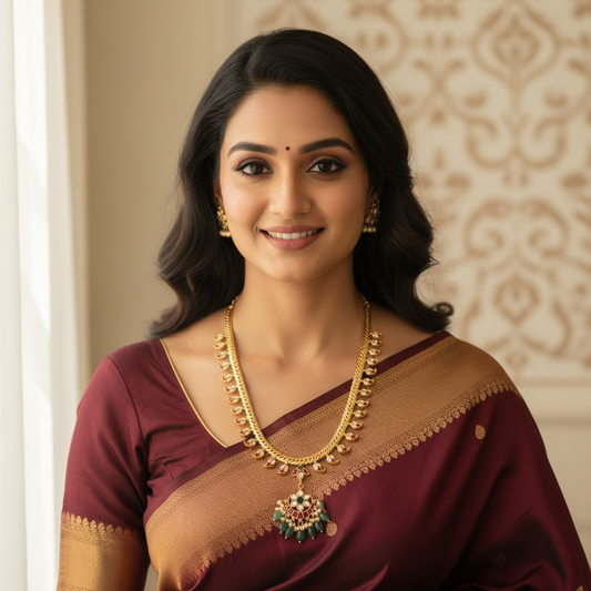Asp 24 K Gold Plated Jadau Kundan Mango Jalebi Necklace
