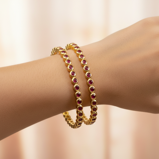 Gold Ruby Red Stone Bangles