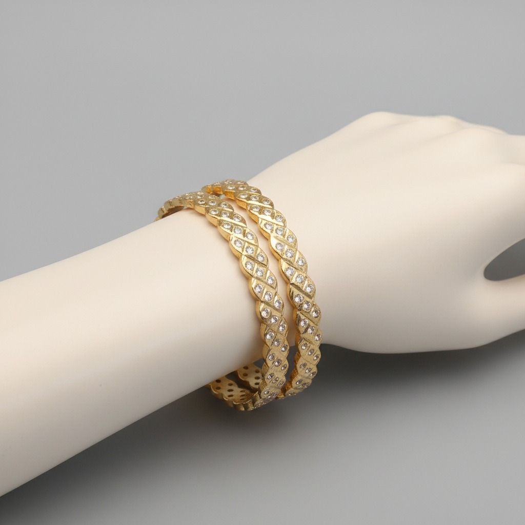 Gold Twisted Rope Bangles with Crystal Embellishments