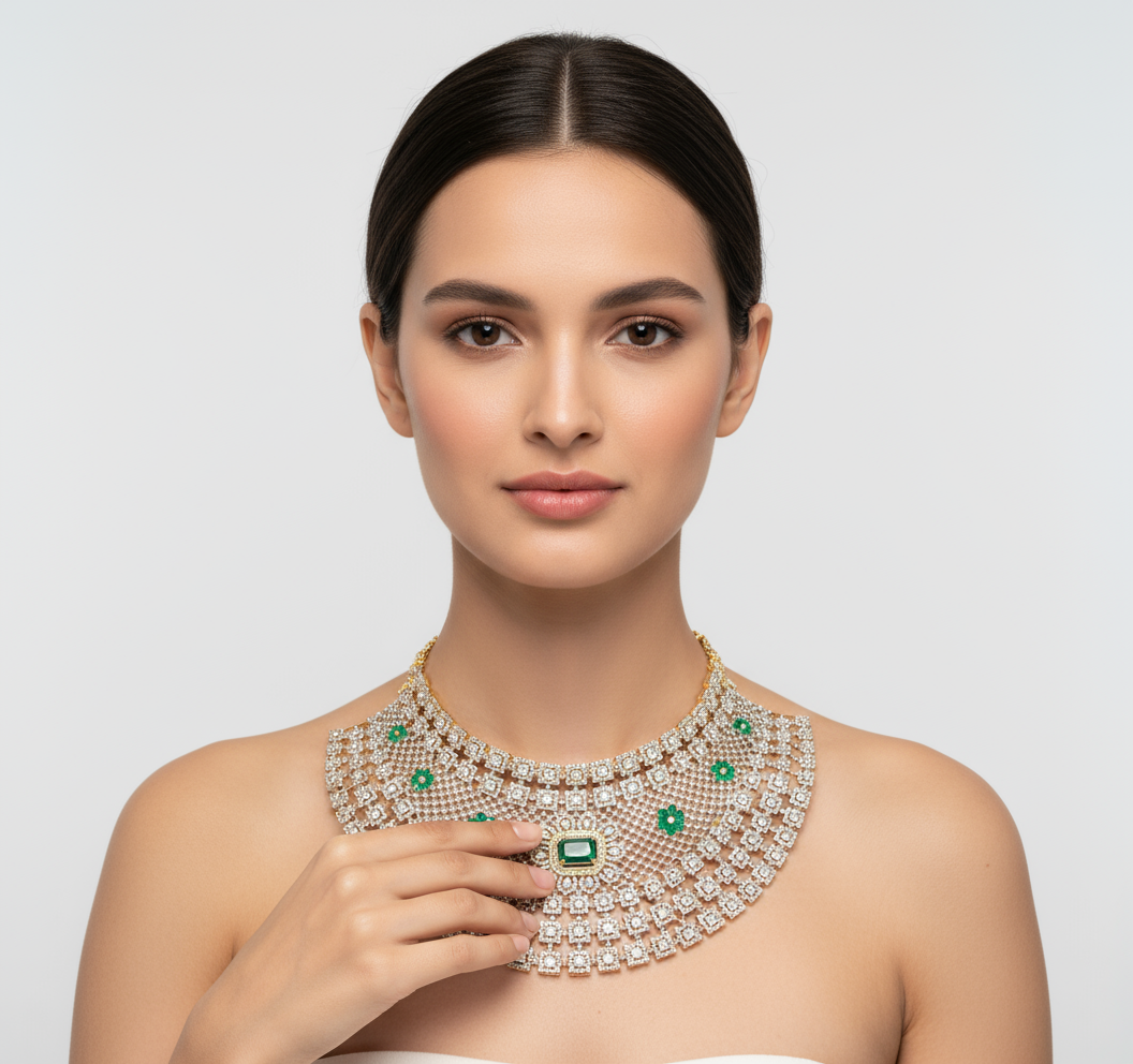 Gorgeous American Diamond Choker Set - Grand Look Gold Plated