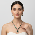 Green American Diamond Necklace Set - Rose Gold Emerald Royal Wedding Jewelry