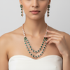 Green Double Layer American Diamond Necklace Set - Rose Gold Layered Jewelry