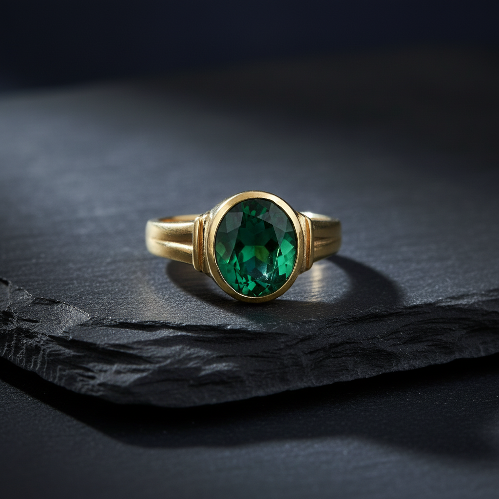 Green Emerald Stone Ring | 24K Gold Plated Panna Ring