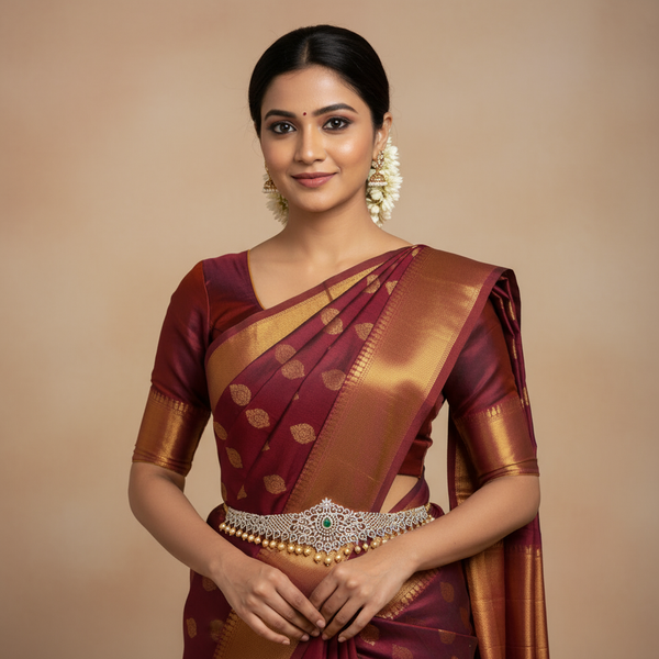 Green Zircon Rhodium-Gold Double Tone Plated Vaddanam Waist Chain