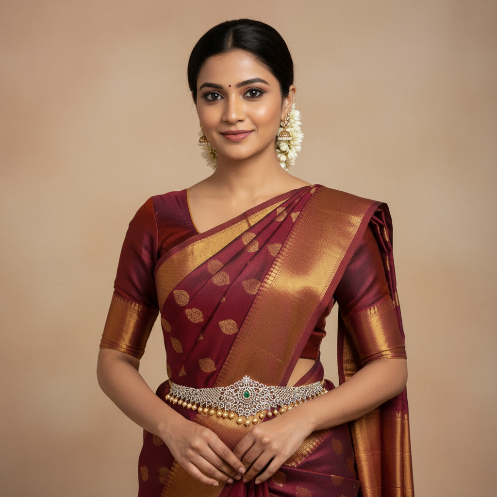 Green Zircon Rhodium-Gold Double Tone Plated Vaddanam Waist Chain