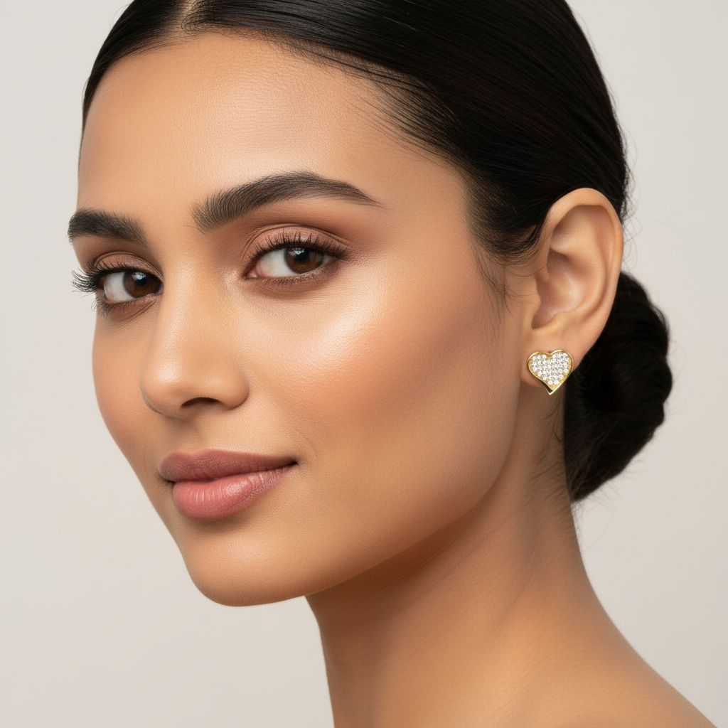 Heart-Shaped Zircon Stud Earrings 