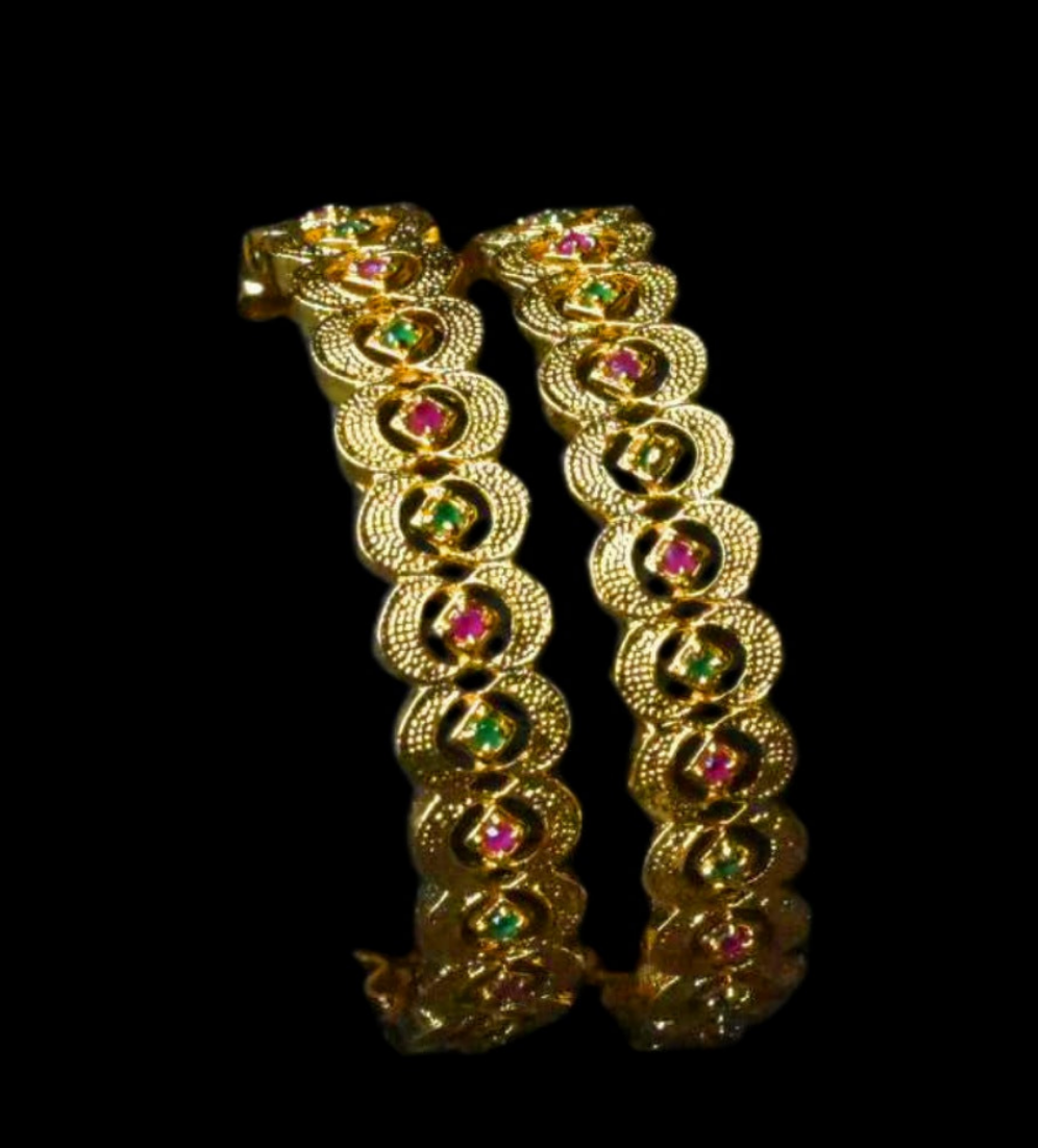 Asp Baby Bangles - One Gram Gold Plated with Ruby & Emerald CZ Stones