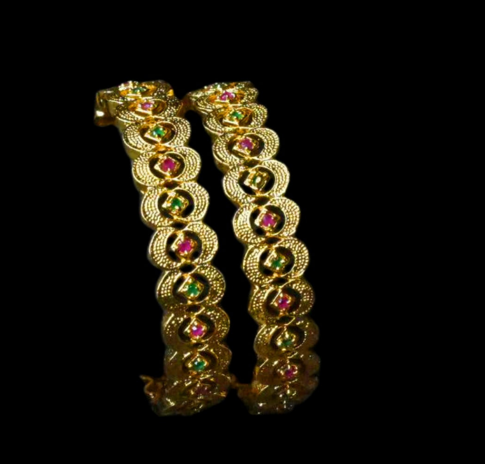 Asp Baby Bangles - One Gram Gold Plated with Ruby & Emerald CZ Stones