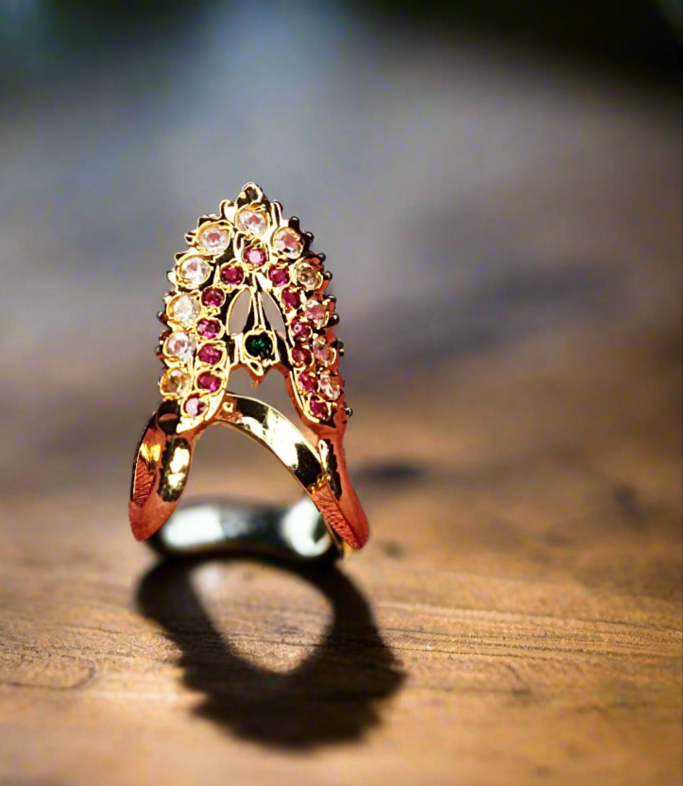 1 Gram Gold Vanki Ring - CZ & Color Stones South Indian Jewelry