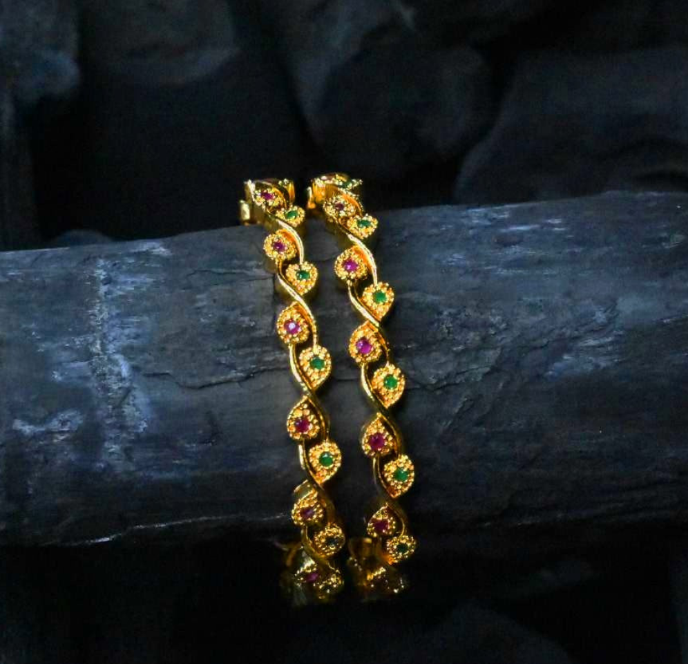 Gold Plated Baby Bangles with Ruby & Emerald CZ - Kids Fashion Jewelry