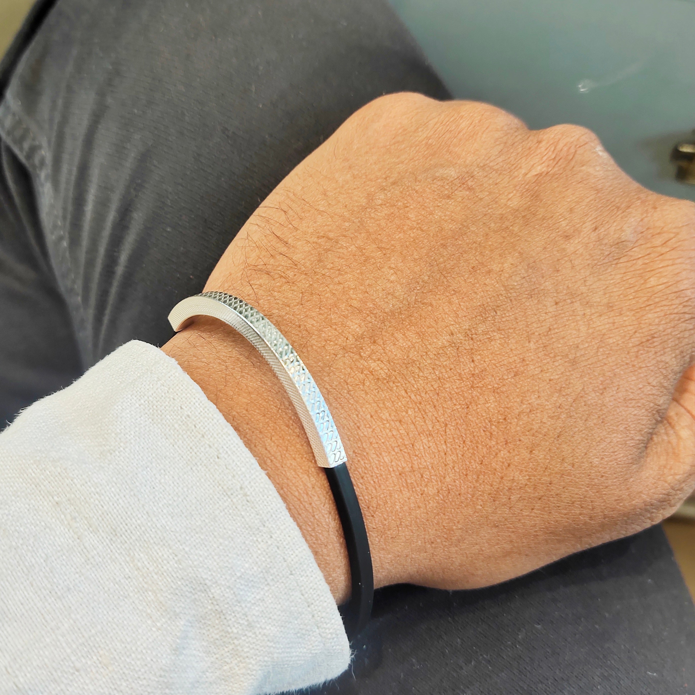 925 Sterling Silver Black Resin Bracelet for Men & Women - Asp Fashion