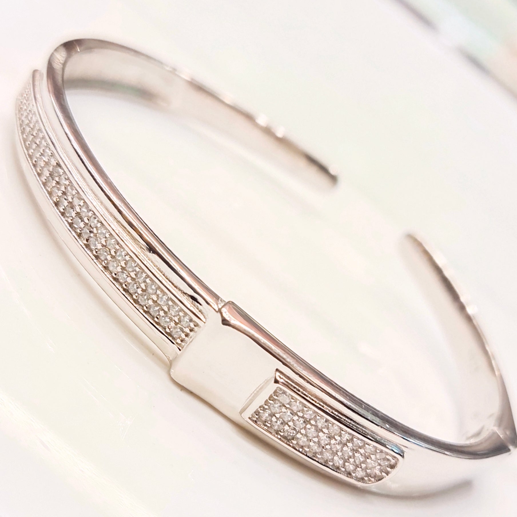 925 Sterling Silver CZ Kada for Men - Cubic Zirconia Diamond-Look Bracelet