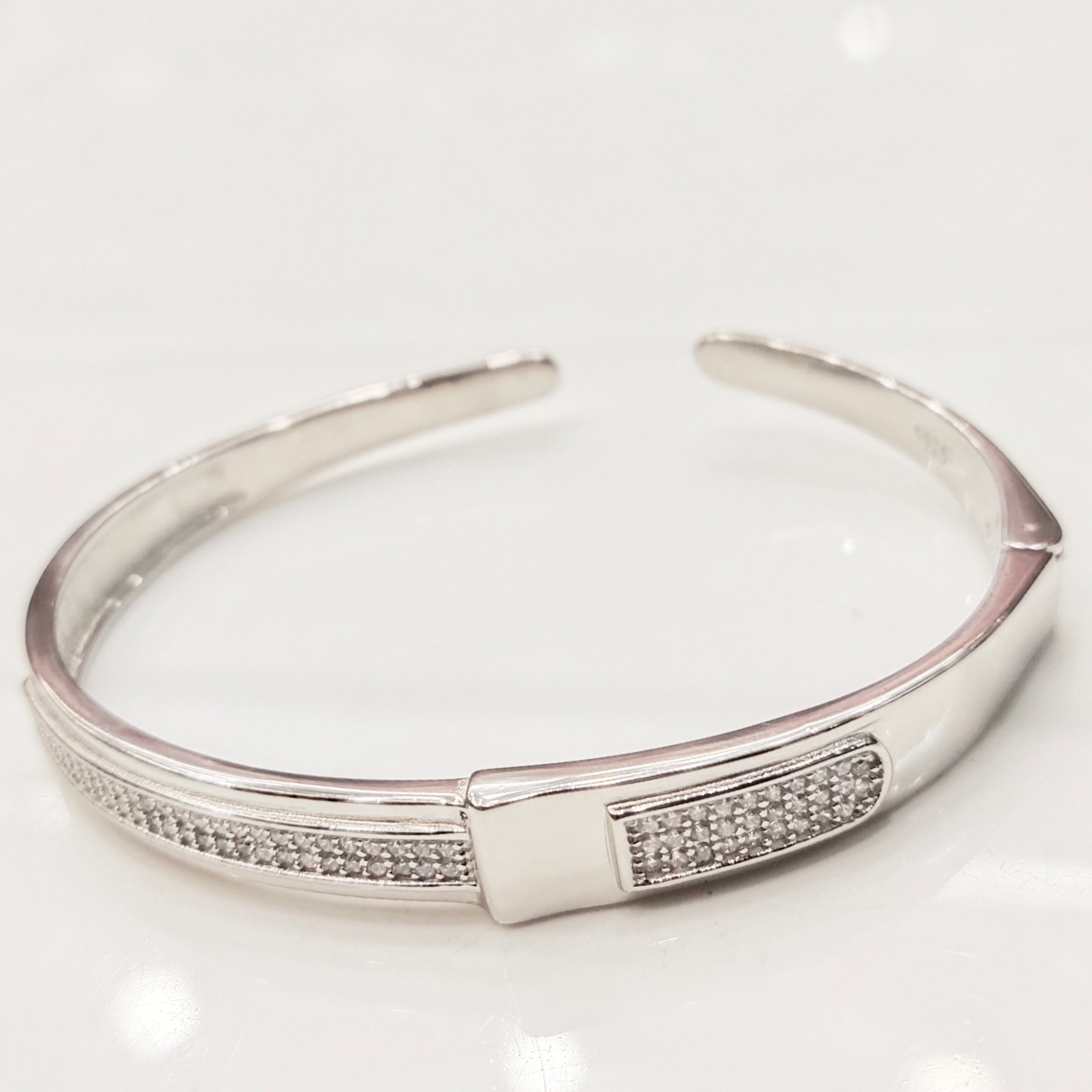 925 Sterling Silver CZ Kada for Men - Cubic Zirconia Diamond-Look Bracelet