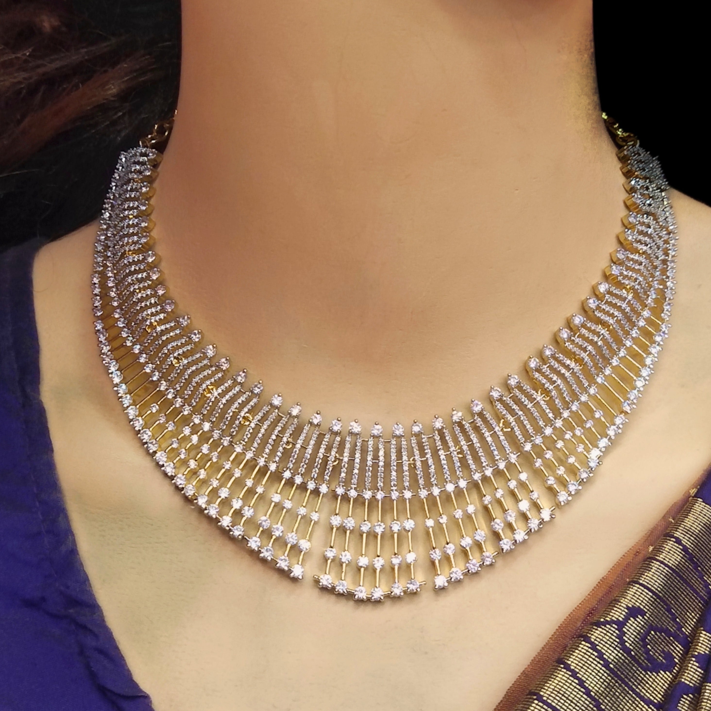 Glamorous American Diamond Necklace Set - Show-Stopping Bridal Jewellery