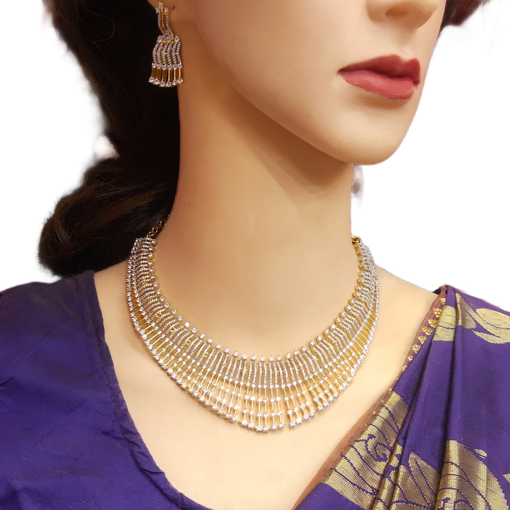 Glamorous American Diamond Necklace Set - Show-Stopping Bridal Jewellery