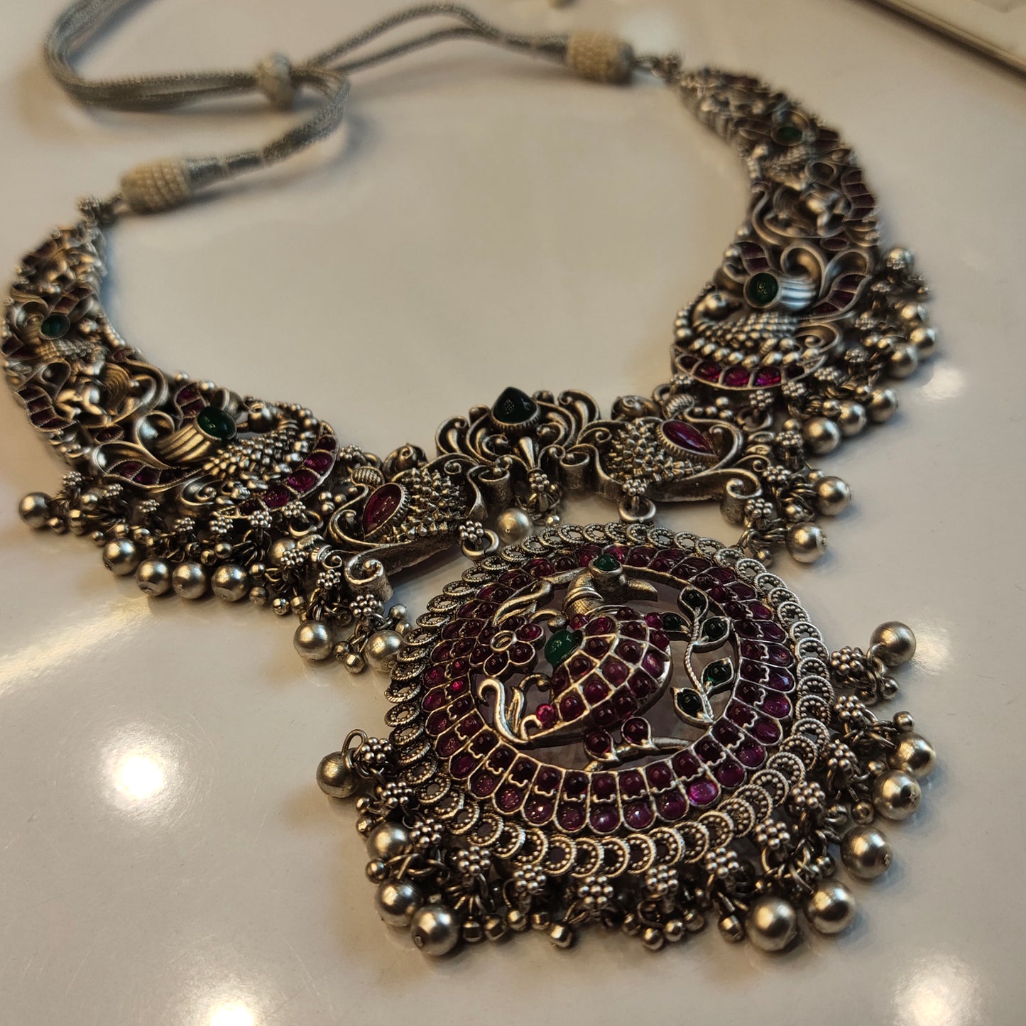 "Sparkling Elegance: The Oxidized Jermon Silver Peacock Necklace by ASP Fashion Jewellery"