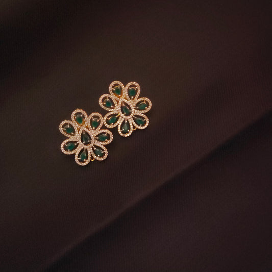 "Dazzle in Delicate Blooms: Discover the Beauty of Flower-Shaped Emerald Stone Studs Earrings by Asp Fashion Jewellery"