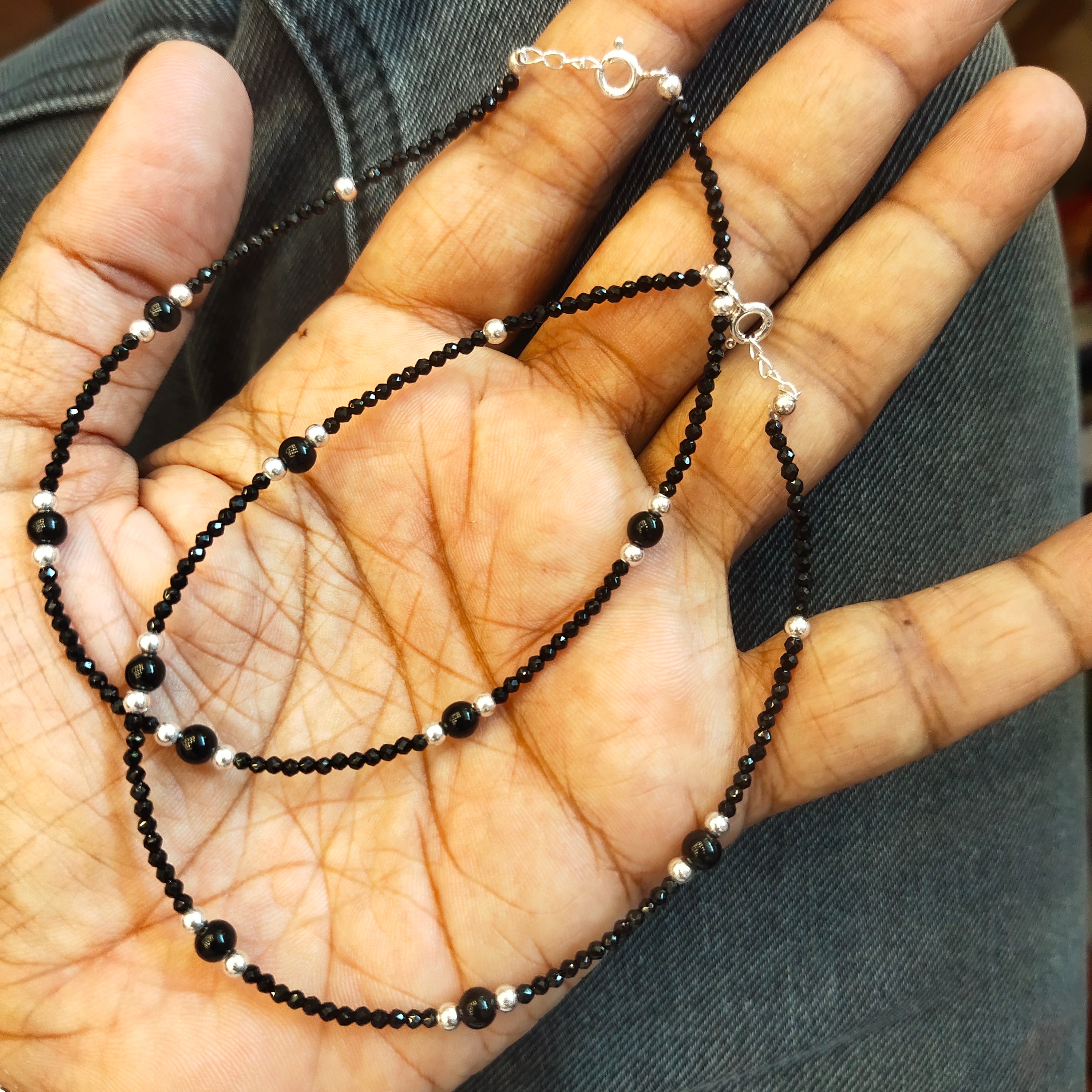 925 Silver Anklets with Black Beads for Women - Elegant Payal