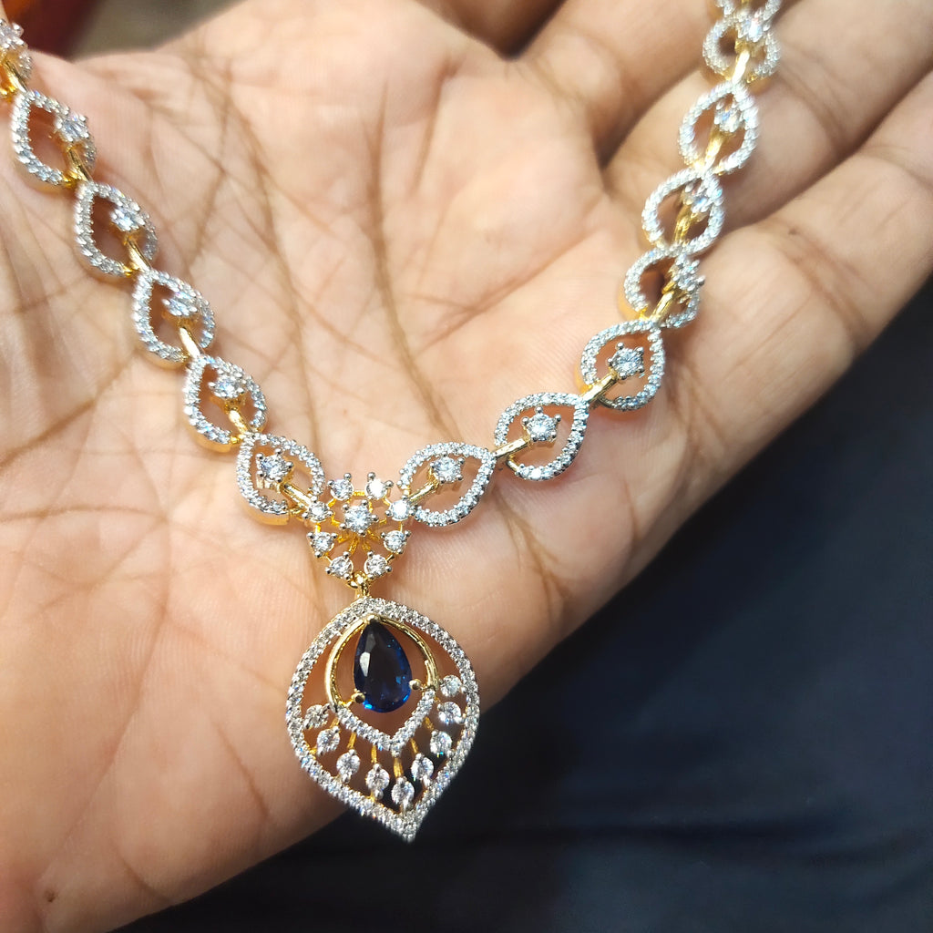 Blue American Diamond Necklace & Earring Set - Sapphire Style Bridal Jewellery