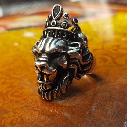 "Roaring Royalty: The Majestic Asp Silver Oxidized Sterling Silver Lion Ring Fit for Kings"