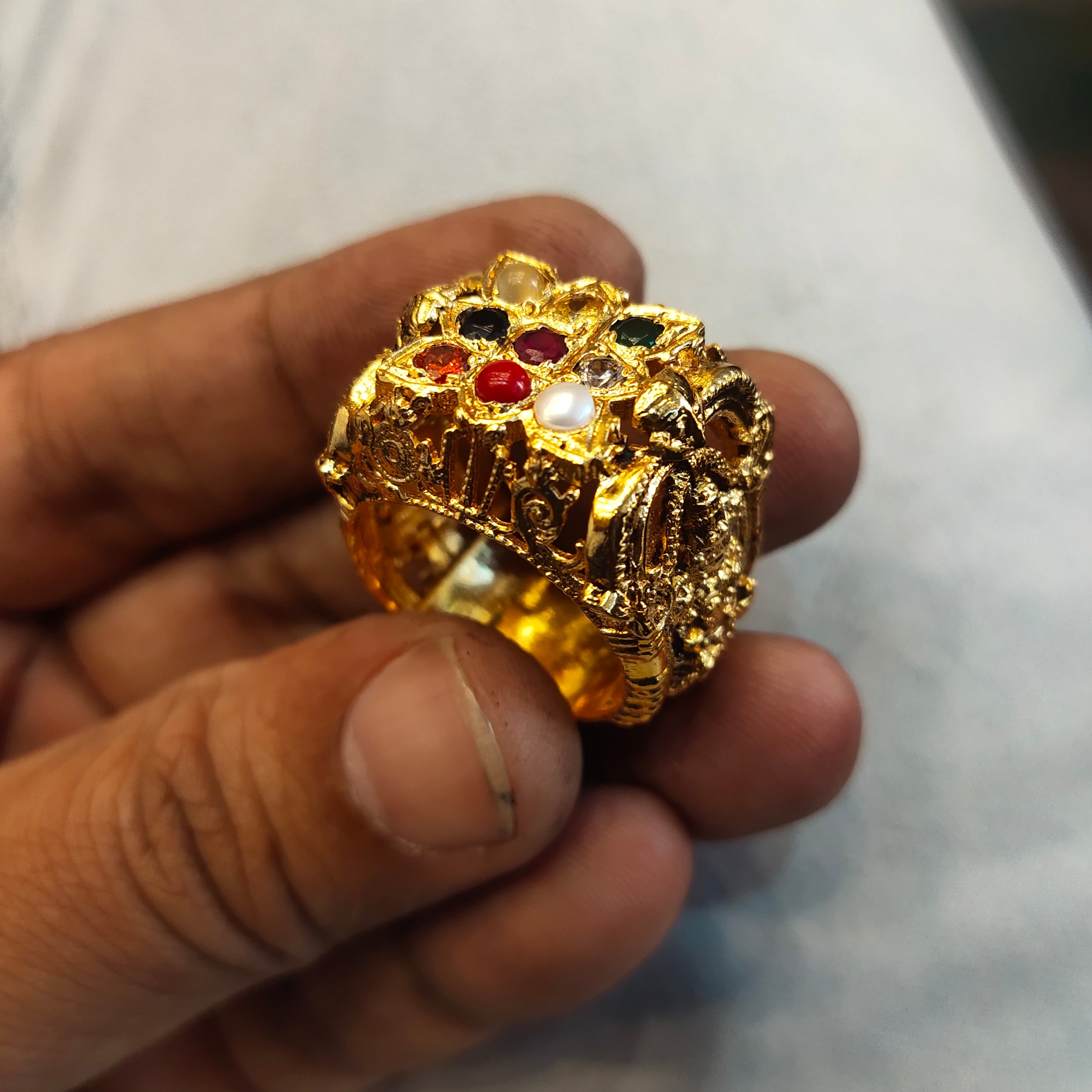 Buy Memoir Brass Goldplated Colourful Nine Colour CZ Fingerring Men  Astrology jewellery (ORRI5414) at Amazon.in