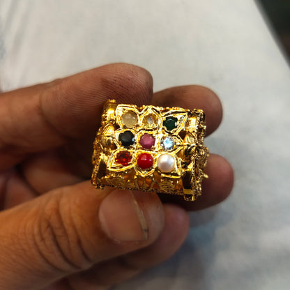 "Noble Elegance: The Asp Silver Nagas Men's Navaratna Ring 40650959"