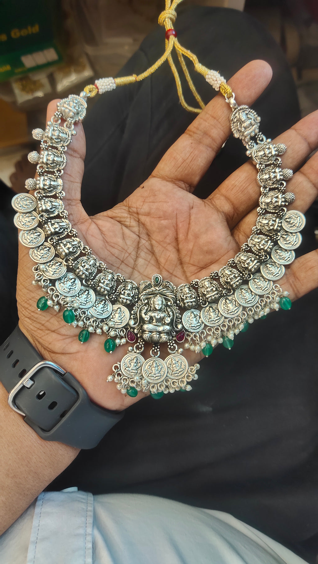 Oxidised Silver Kasulaperu Necklace and Earrings Set - Antique Finish Jewelry