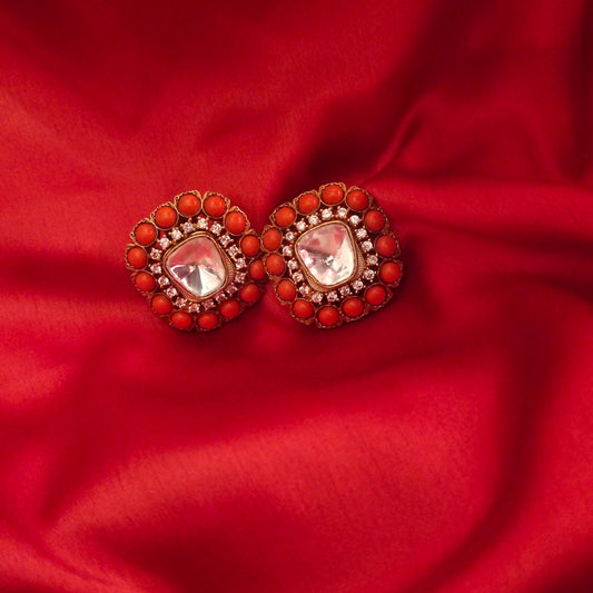 "Coral Elegance: The Asp Fashion Jewellery Polki Stud Collection"