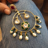 "Radiant Elegance: Handcrafted Green Moissanite & Paachi Kundan Chand Bali Earrings Set for Modern Glamour"