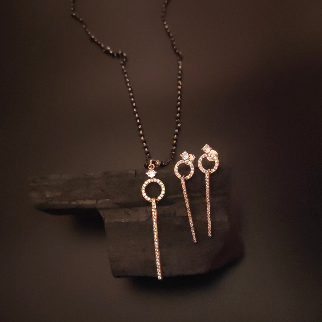 925 Sterling Silver Mangalsutra Pendant & Earrings Set - Black Beauty Collection