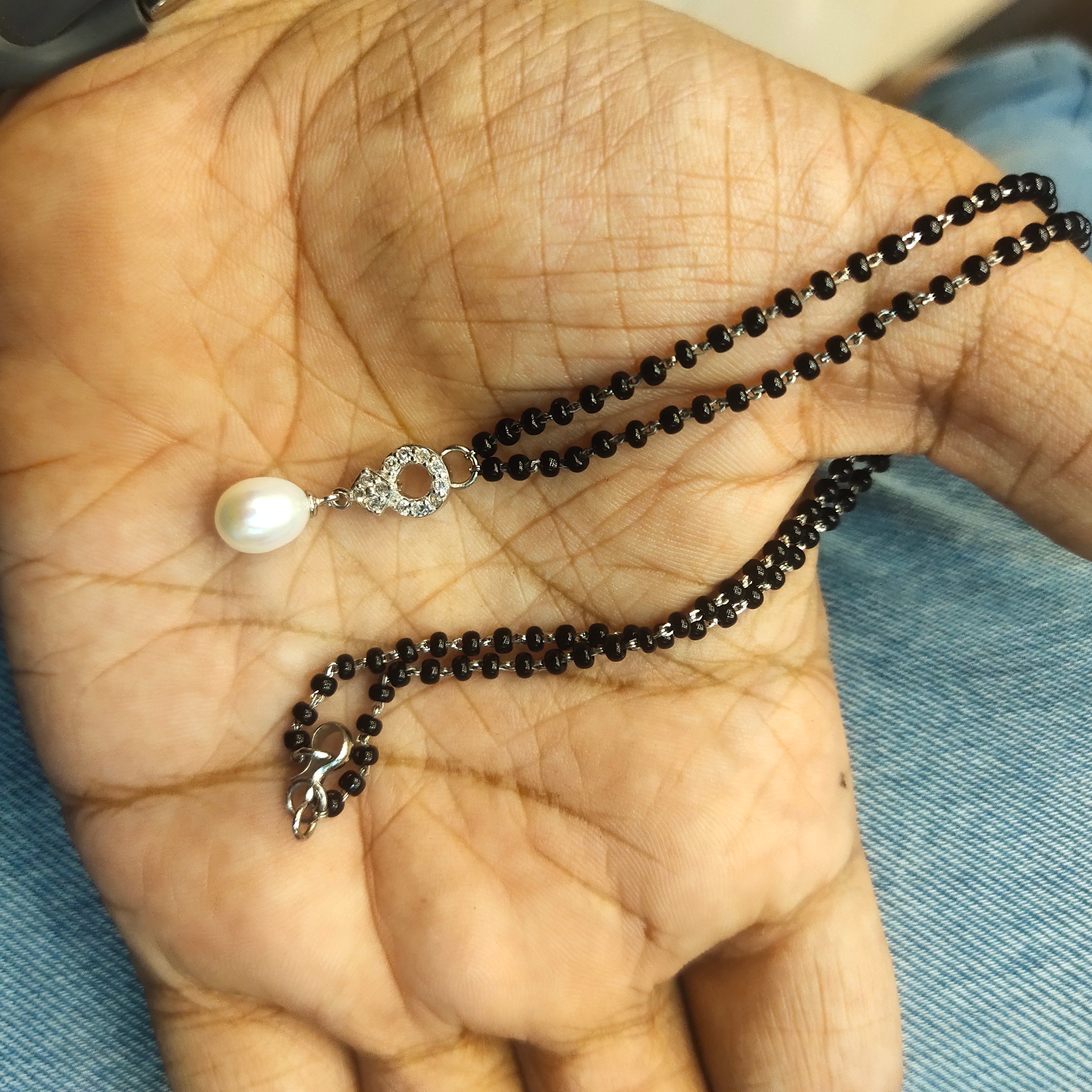 925 Sterling Silver Mangalsutra Set with Black Beads - Elegant Traditional Design