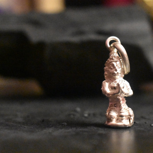 Divine Reflection: Sterling Silver Hanuman Pendant in Meditative Pose"