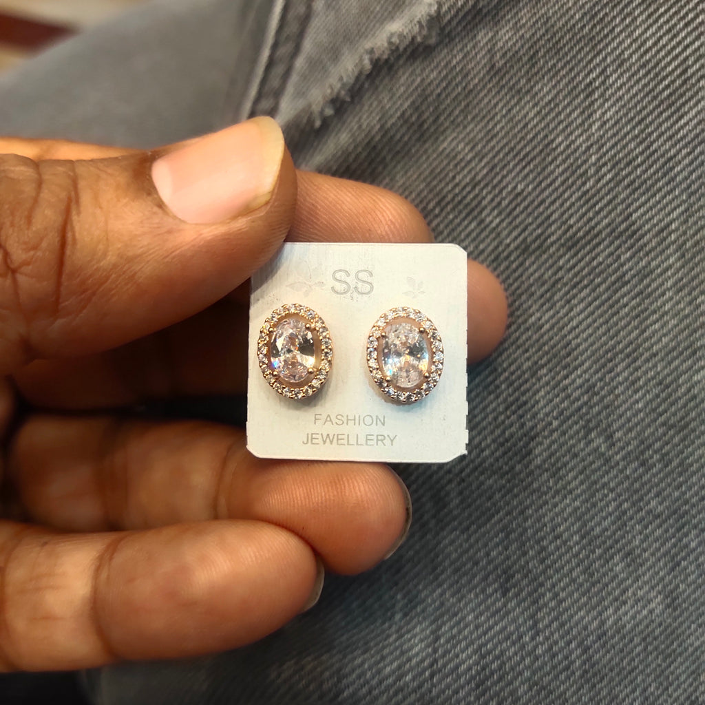 Rose Gold Stud Earrings - Elegant Glamorous Design
