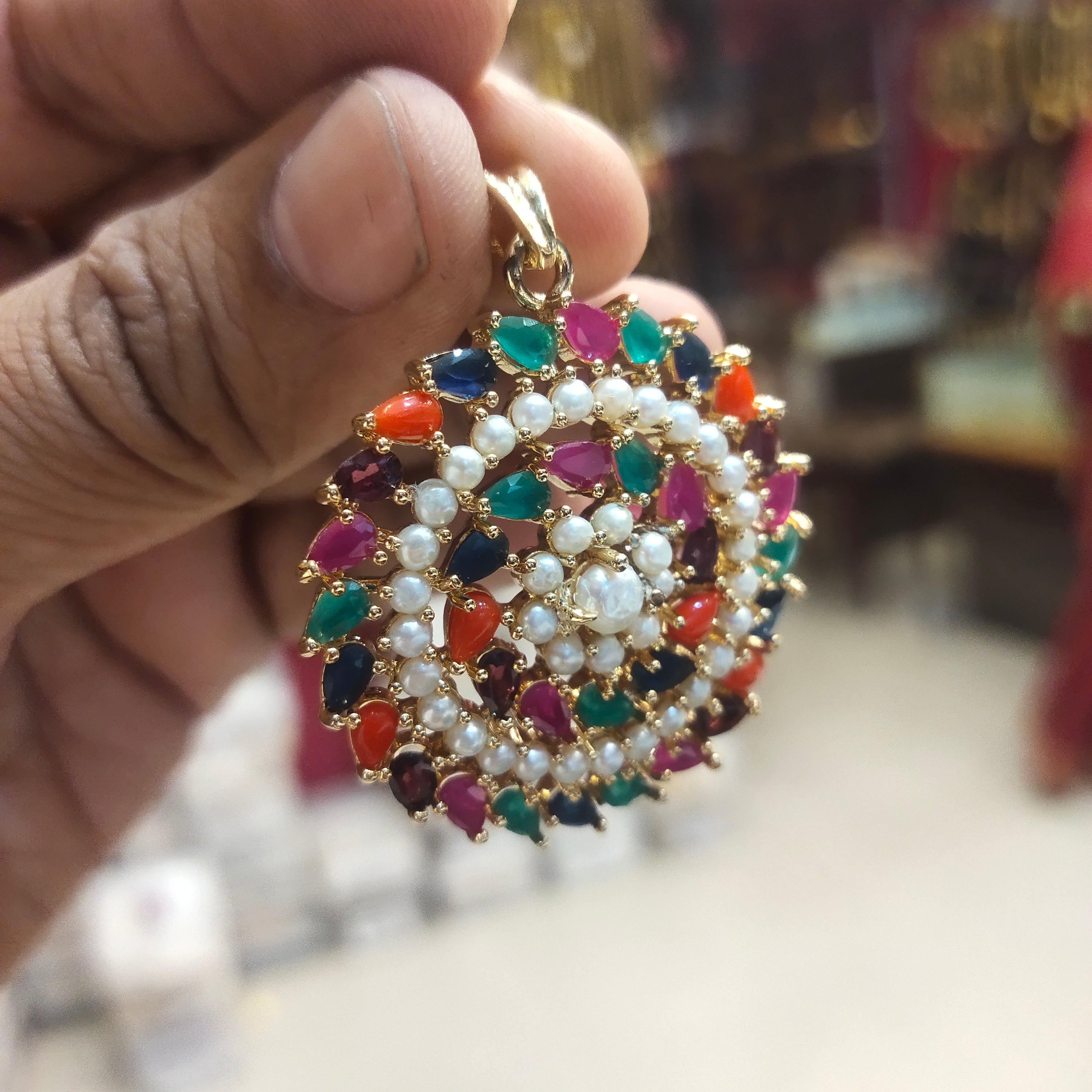 Stunning Gems & Pearl Pendant Set