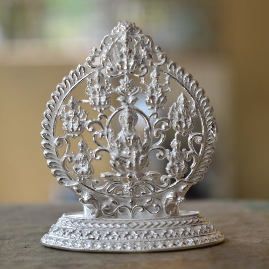 "Crafted Elegance: Handmade Solid Silver Ashtalakshmi Goddess Idol for Divine Décor"