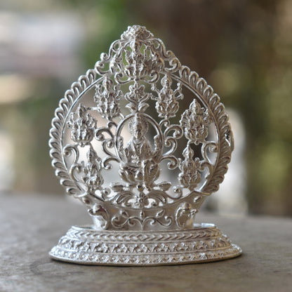 "Crafted Elegance: Handmade Solid Silver Ashtalakshmi Goddess Idol for Divine Décor"