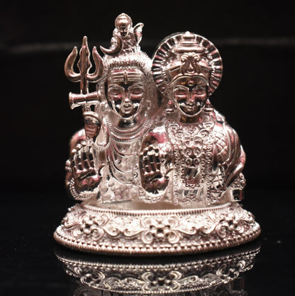"Adorn Your Space with Divine Elegance: Pure Silver Shiv Parvati Idol for Spiritual Bliss"