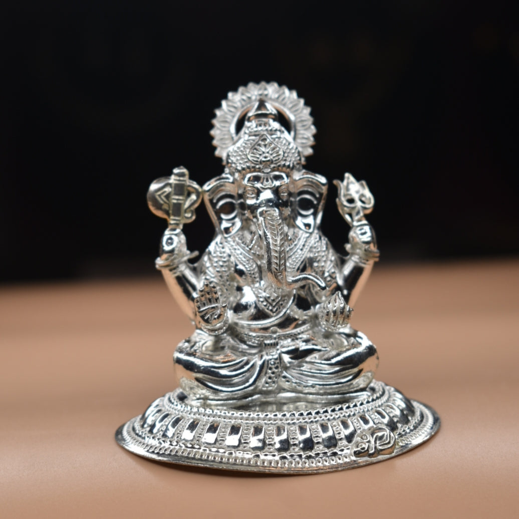 Pure Silver Lord Ganesha Idol - Handcrafted Ganesh Statue