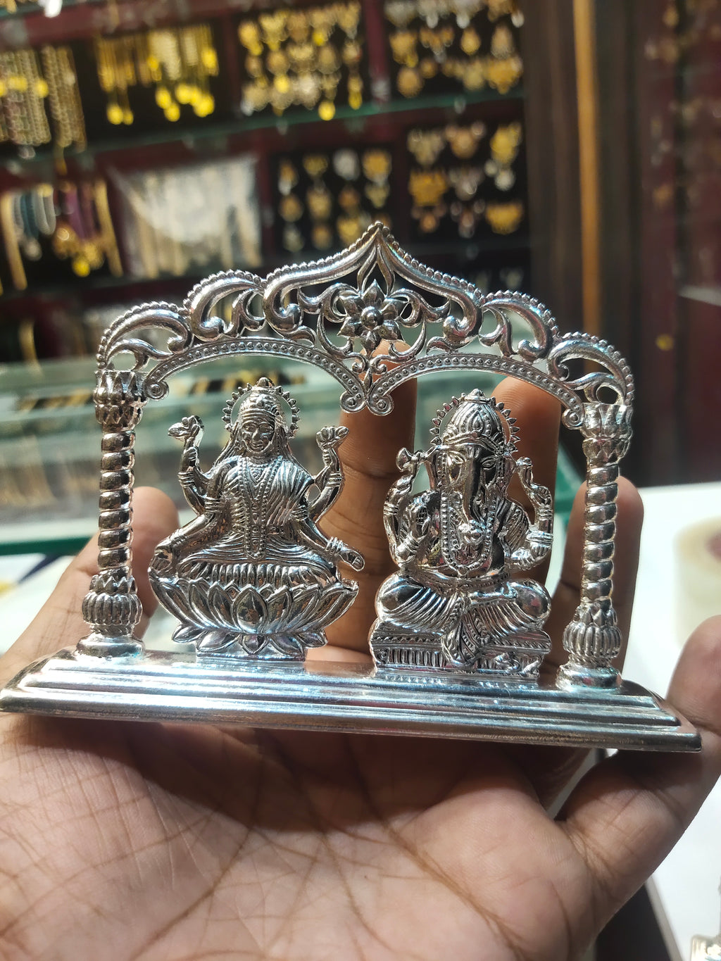 Pure Silver Lakshmi Ganesha Idol - Handcrafted Prosperity Statue