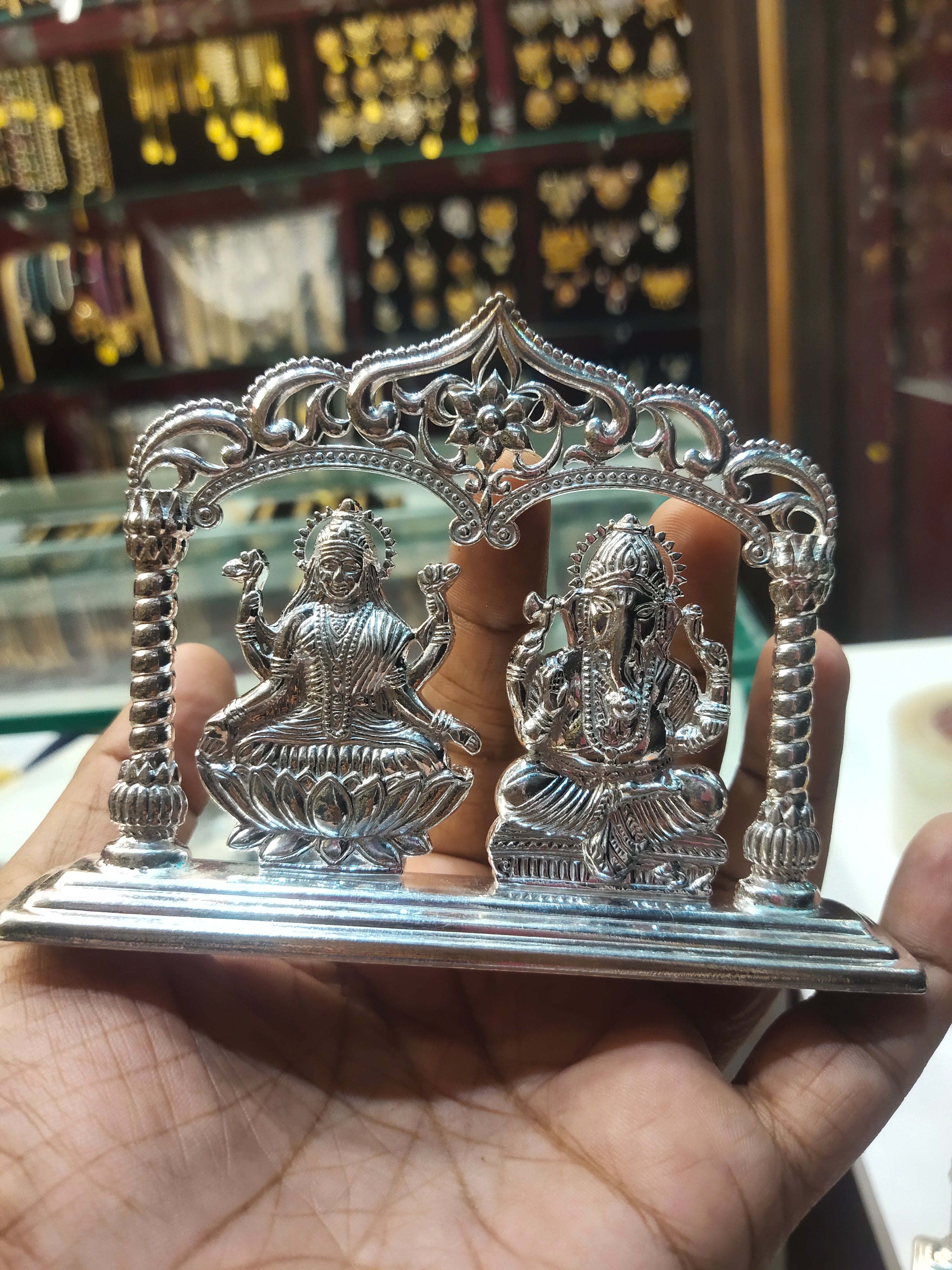 Pure Silver Lakshmi Ganesha Idol - Handcrafted Prosperity Statue