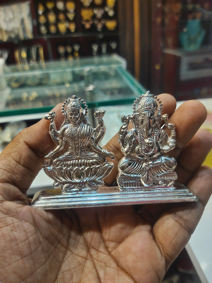 "Shine Bright: The Stunning Silver Lakshmi & Ganesha Idol for Prosperity and Blessings"