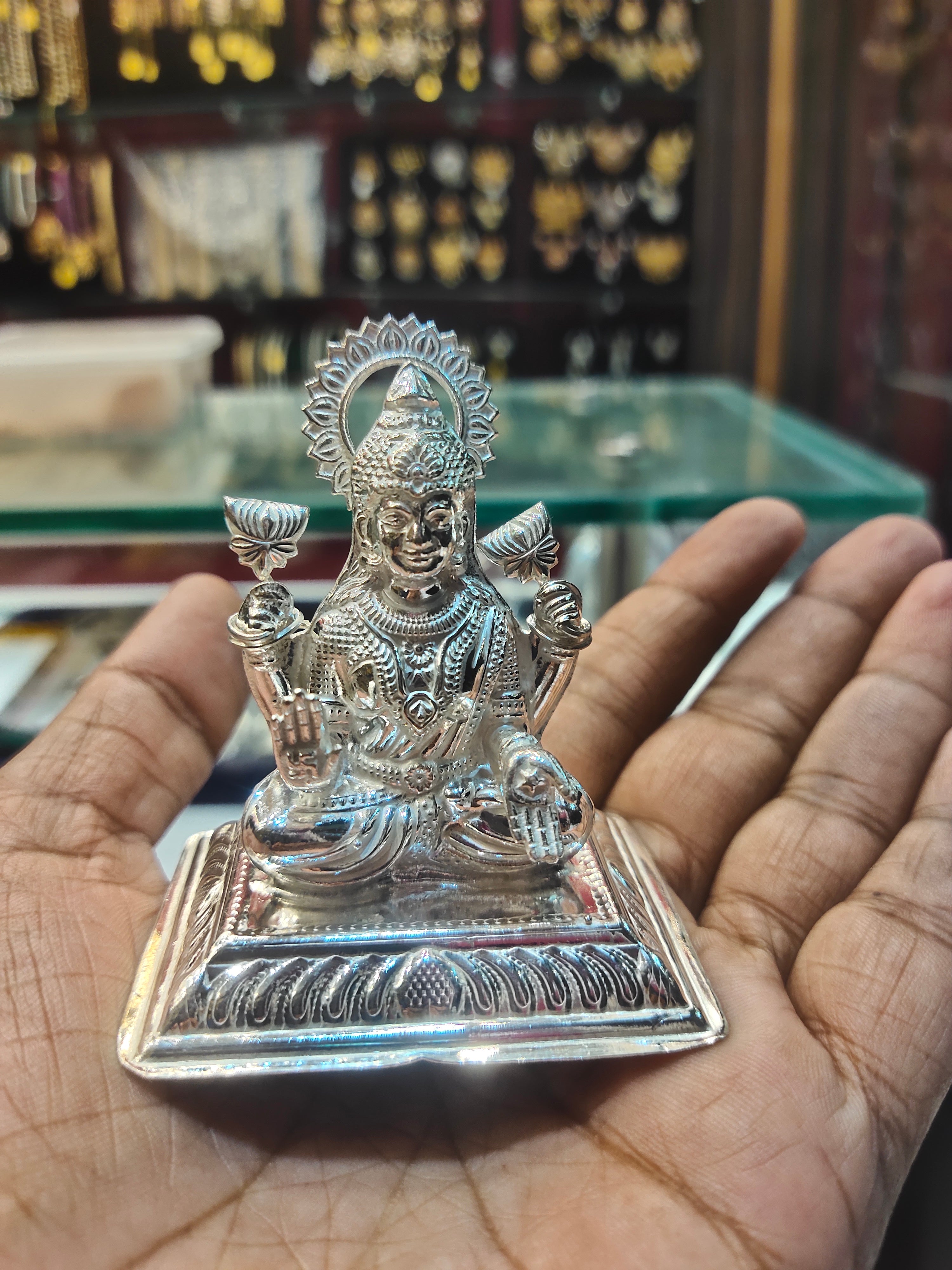 Pure Silver Lakshmi Idol - Handcrafted Goddess of Wealth Statue